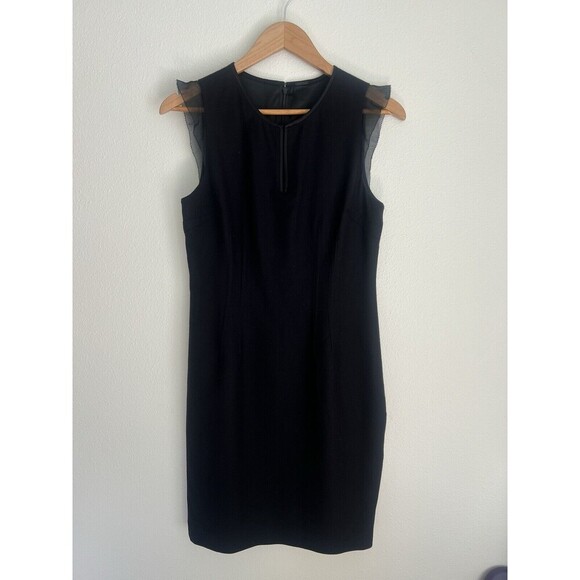 Elie Tahari Sheath Sleek Dress Wool Blend Sheer Ruffle Cap Sleeves Corpcore SZ 4 - Picture 4 of 10
